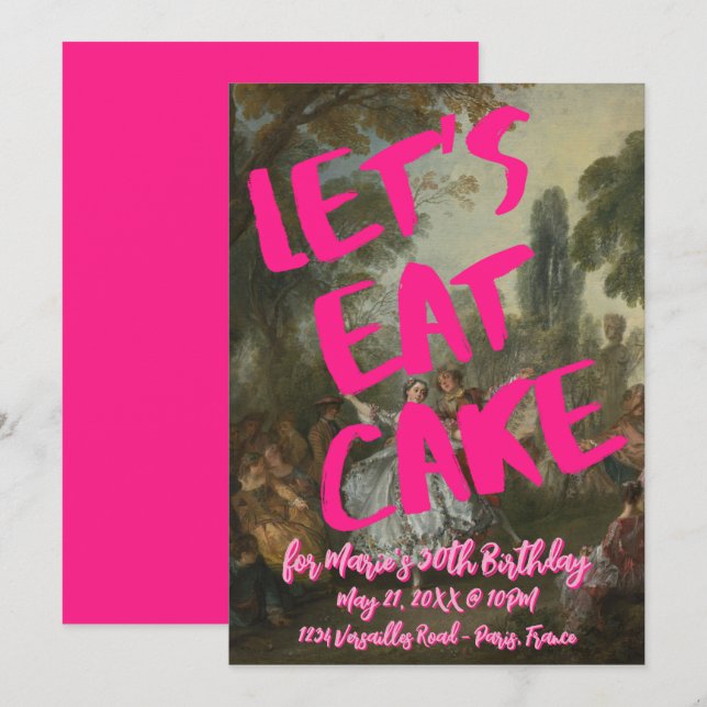 Rococo Birthday Party Marie Antionette Bold Pink Invitation (Front/Back)