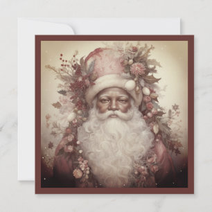 Rococo Black Santa Pink Floral Christmas Hat Holiday Card
