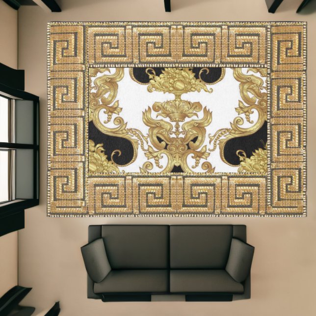 Rococo Black, White and Gold Greek Key Area Rug (Insitu (Indoor 1))