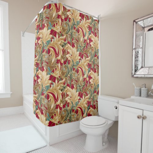 Rococo Bliss Pattern  Red_Green_Gold Shower Curtain