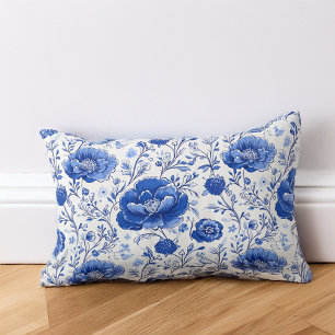 Rococo Blue Floral Elegance Lumbar Pillow