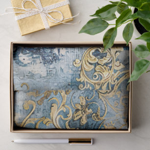 Rococo Blue Gold Italian Romantic  Tissue Paper