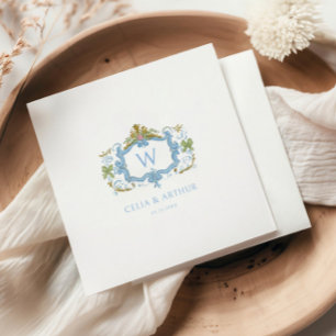 Rococo Blue Monogram Crest Wedding Napkins