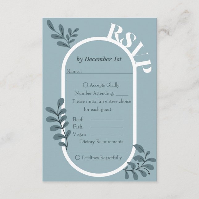 Rococo Blue Simple Wedding RSVP Card (Front)