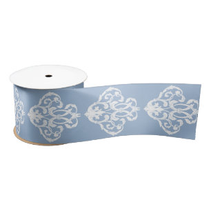 Rococo Blue White Flourish Pattern Satin Ribbon