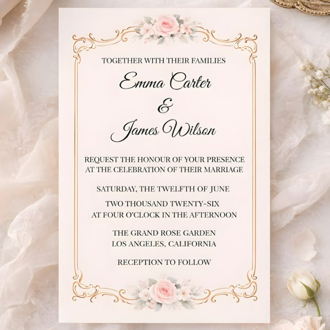 Rococo Blush Invitation (Rococco style wedding invitation mockup)