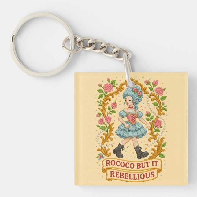 Rococo But Make It Rebellious" Stitched Aesthetic  Keychain (Front)