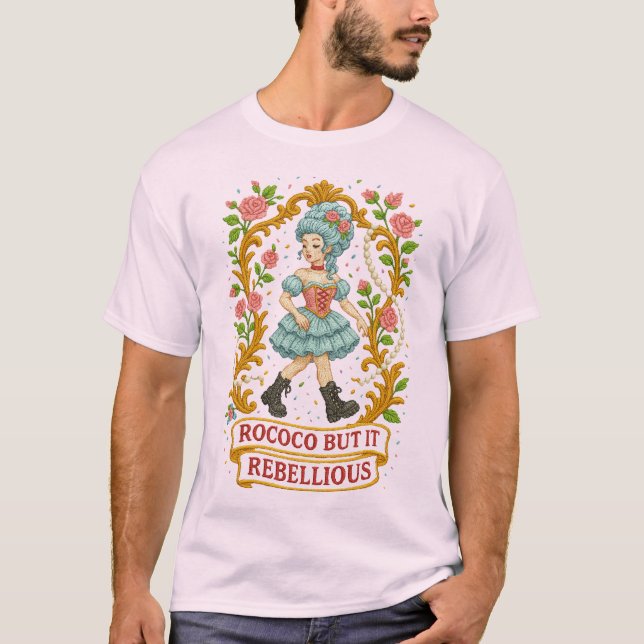 Rococo But Make It Rebellious" Stitched Aesthetic  T-Shirt (Front)