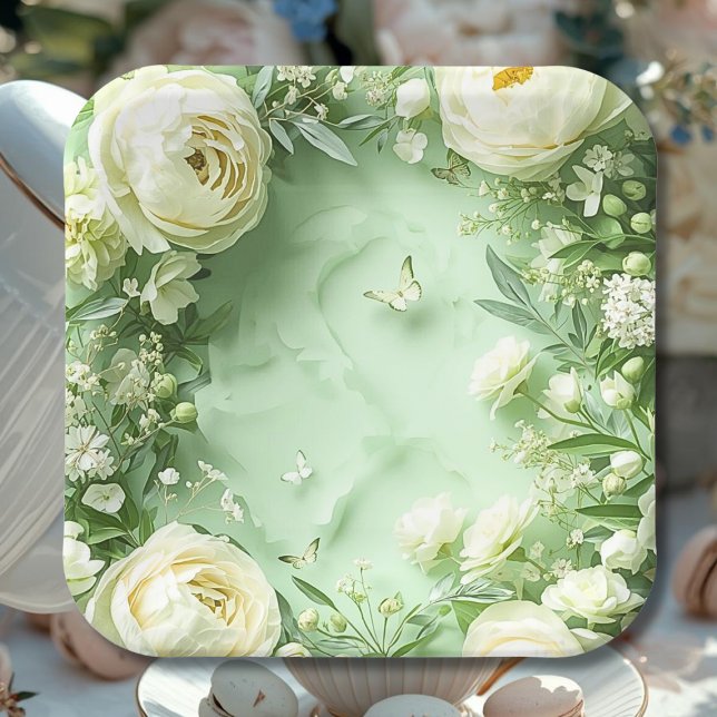Rococo Butterfly Garden Galentine Floral Elegance Paper Plates (Creator Uploaded)