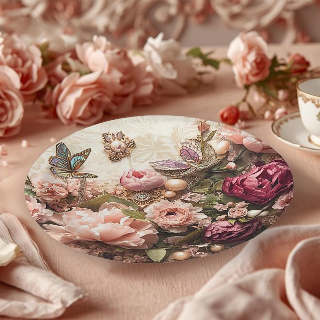 Rococo Butterfly Garden Galentine Floral Elegance Paper Plates (Creator Uploaded)