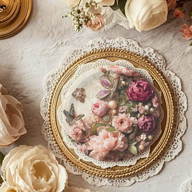 Rococo Butterfly Garden Galentine Floral Elegance Paper Plates (Creator Uploaded)