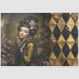 Rococo Buzz Victorian Woman Checkers Floral & Bee Tissue Paper