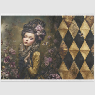 Rococo Buzz Victorian Woman Checkers Floral & Bee Tissue Paper