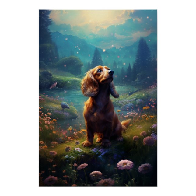 Rococo Dachshund Exploring A Meadow Poster (Front)