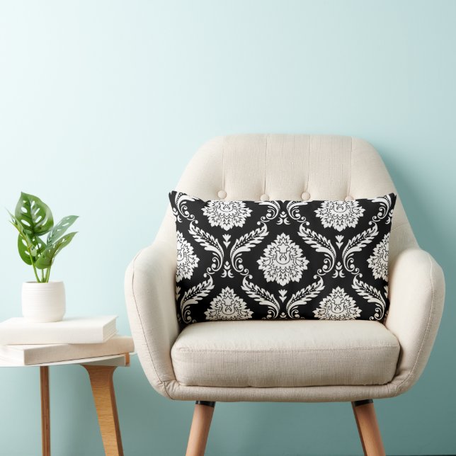 Rococo Damask 2Way Big Pattern BW Lumbar Pillow (Chair)
