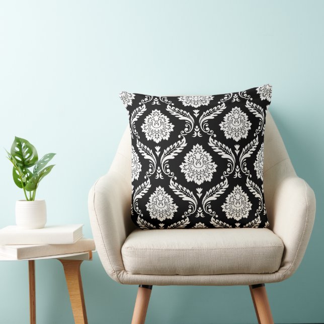 Rococo Damask 2Way Big Pattern BW Throw Pillow (Chair)