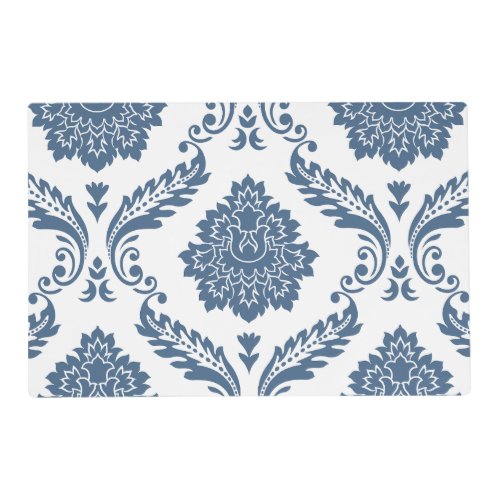 Rococo Damask 2Way Pattern Blue on White Placemat