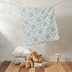 Rococo Damask 2Way Pattern Duck Egg Blue+White Baby Blanket
