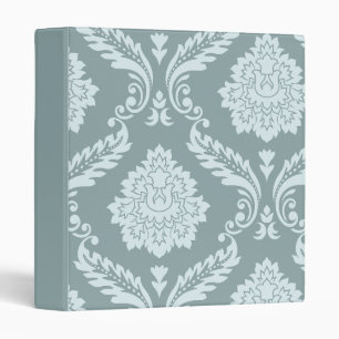 Rococo Damask Art I Duck Egg Blue+Teal 3 Ring Binder