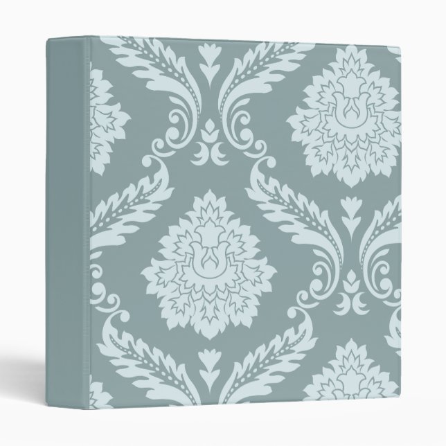 Rococo Damask Art I Duck Egg Blue+Teal 3 Ring Binder (Front/Spine)