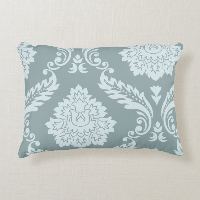 Rococo Damask Art I Duck Egg Blue+Teal Accent Pillow (Front)