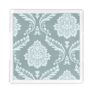 Rococo Damask Art I Duck Egg Blue+Teal Acrylic Tray