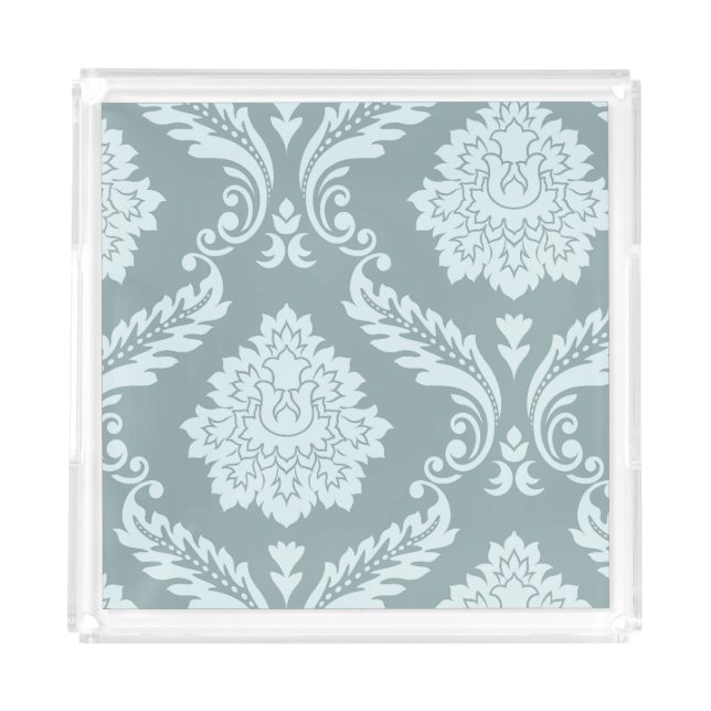 Rococo Damask Art I Duck Egg Blue+Teal Acrylic Tray (Front)