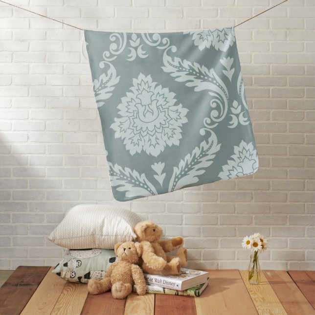 Rococo Damask Art I Duck Egg Blue+Teal Baby Blanket (In Situ)