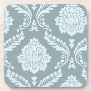 Rococo Damask Art I Duck Egg Blue+Teal Beverage Coaster