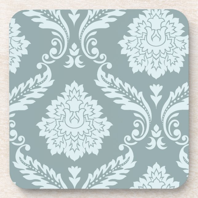 Rococo Damask Art I Duck Egg Blue+Teal Beverage Coaster (Front)