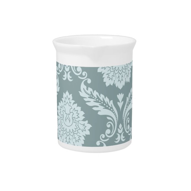 Rococo Damask Art I Duck Egg Blue+Teal Beverage Pitcher (Front)