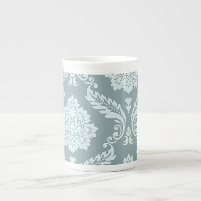 Rococo Damask Art I Duck Egg Blue+Teal Bone China Mug (Front)
