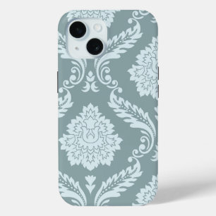 Rococo Damask Art I Duck Egg Blue+Teal iPhone 15 Case