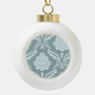 Rococo Damask Art I Duck Egg Blue+Teal Ceramic Ball Christmas Ornament