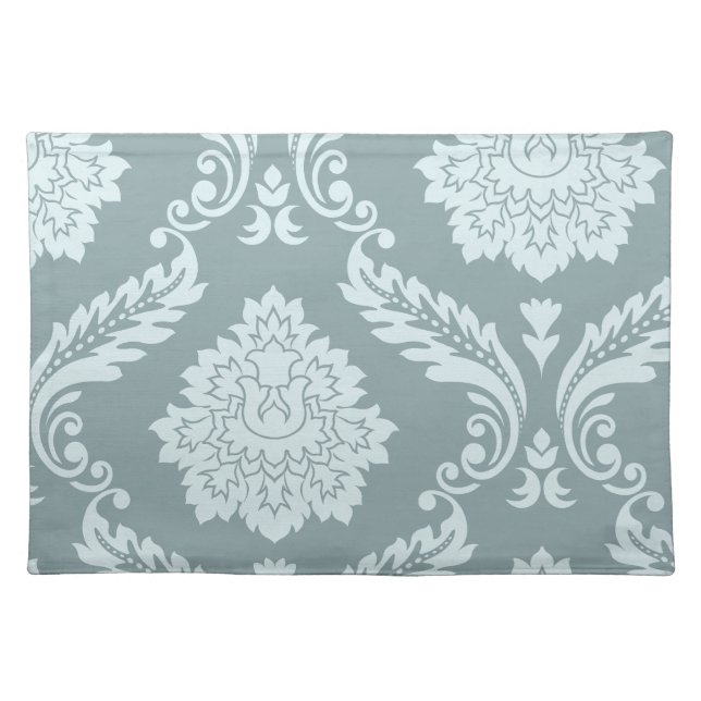 Rococo Damask Art I Duck Egg Blue+Teal Cloth Placemat (Front)