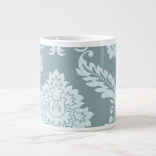 Rococo Damask Art I Duck Egg Blue+Teal Giant Coffee Mug (Front)