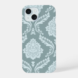 Rococo Damask Art I Duck Egg Blue+Teal iPhone 15 Case