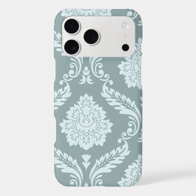 Rococo Damask Art I Duck Egg Blue+Teal iPhone Case (Back)
