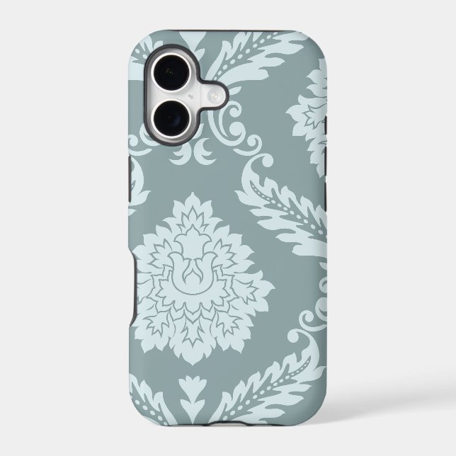 Rococo Damask Art I Duck Egg Blue+Teal iPhone Case (Back)