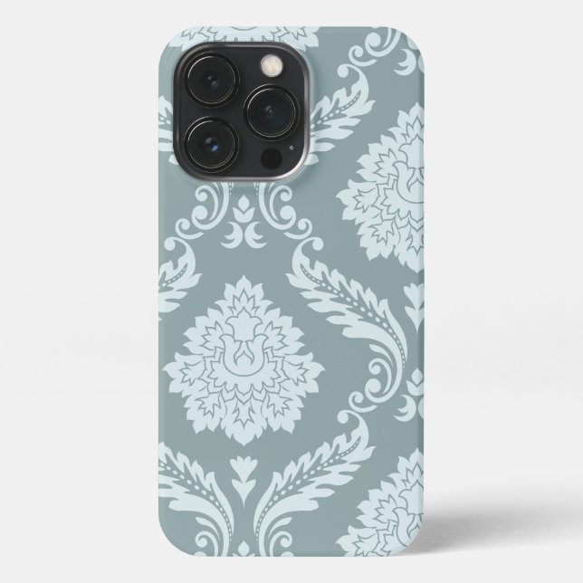 Rococo Damask Art I Duck Egg Blue+Teal iPhone Case (Back)