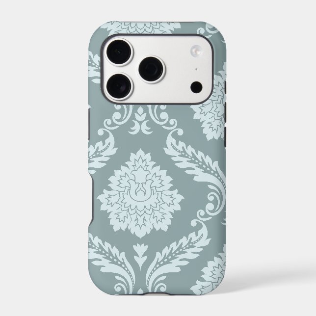 Rococo Damask Art I Duck Egg Blue+Teal iPhone Case (Back)