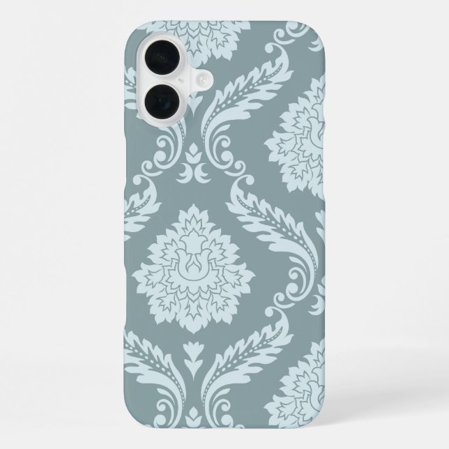 Rococo Damask Art I Duck Egg Blue+Teal iPhone Case (Back)