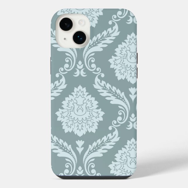 Rococo Damask Art I Duck Egg Blue+Teal iPhone Case (Back)