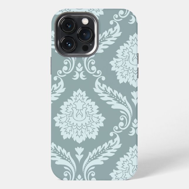Rococo Damask Art I Duck Egg Blue+Teal iPhone Case (Back)