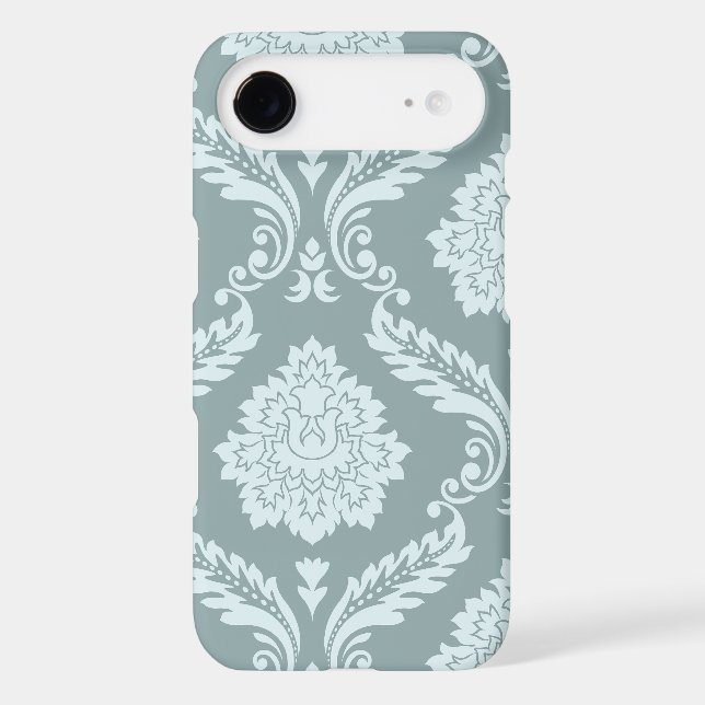 Rococo Damask Art I Duck Egg Blue+Teal iPhone Case (Back)
