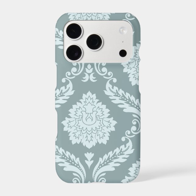 Rococo Damask Art I Duck Egg Blue+Teal iPhone Case (Back)