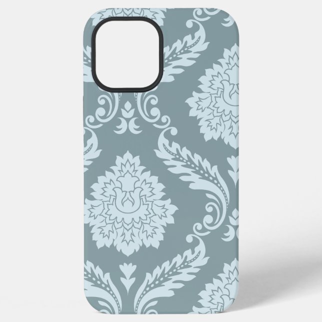 Rococo Damask Art I Duck Egg Blue+Teal iPhone Case (Back)