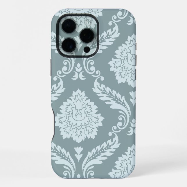 Rococo Damask Art I Duck Egg Blue+Teal iPhone Case (Back)