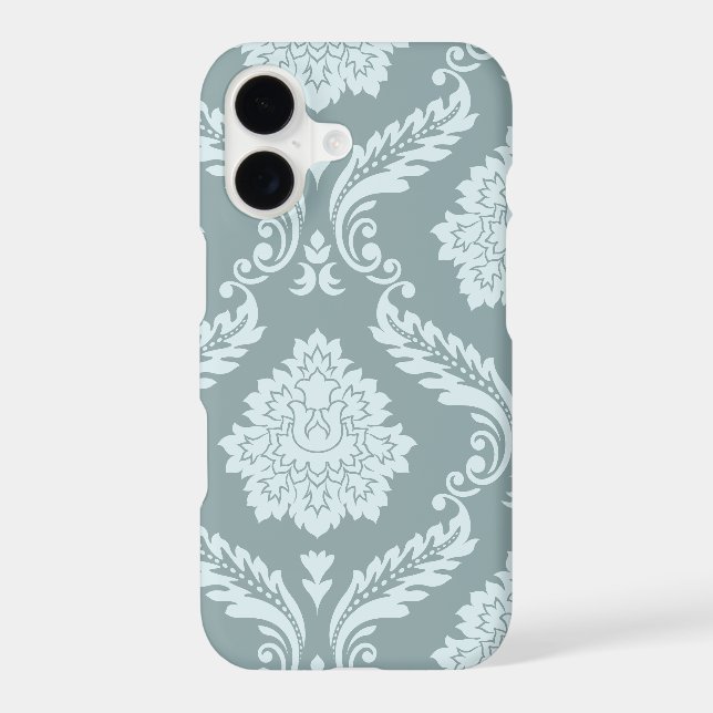 Rococo Damask Art I Duck Egg Blue+Teal iPhone Case (Back)