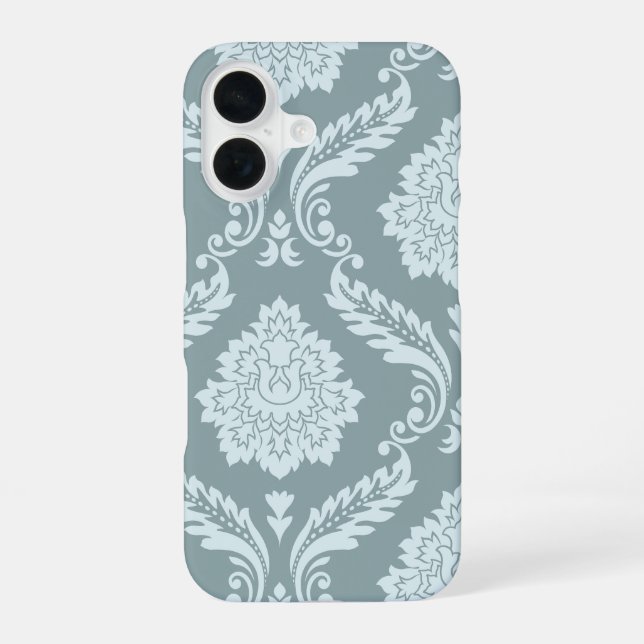Rococo Damask Art I Duck Egg Blue+Teal iPhone Case (Back)
